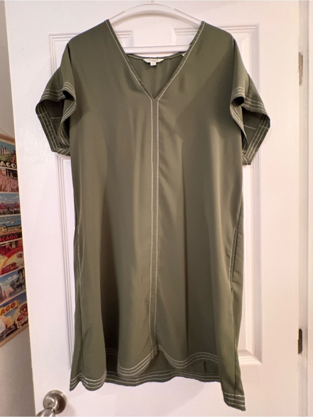 NWOT Olive Green V-Neck Shift Dress